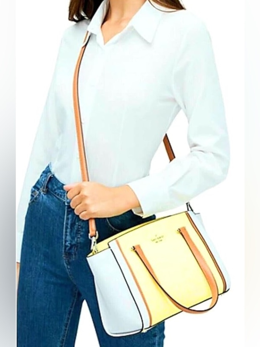 🪻SOLD🪻Kate Spade Patterson Drive Geraldine Colorblock Satchel Limelight Yellow - Picture 15 of 15